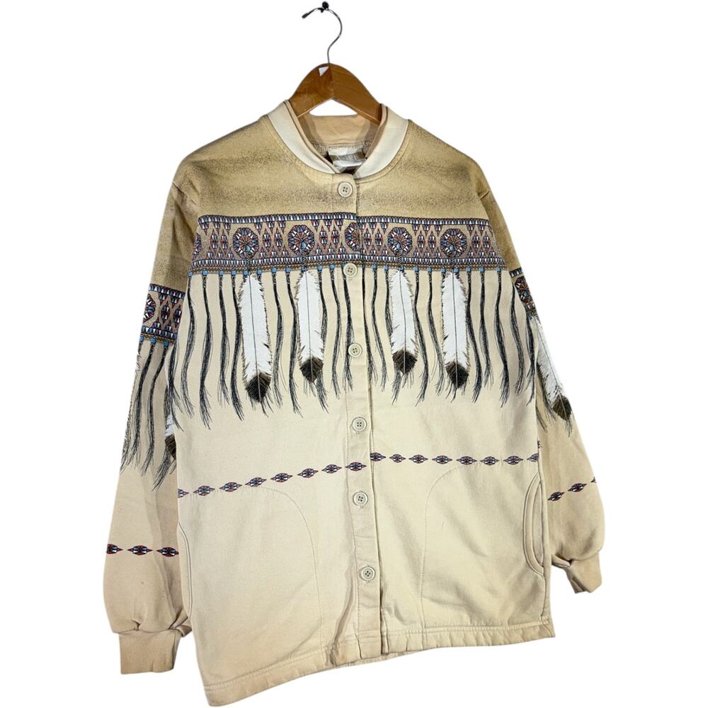 Vintage Native American Feather Pattern Button Up… - image 4